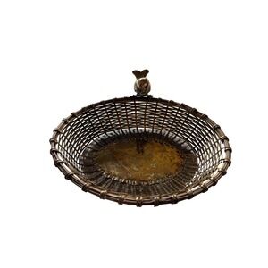 Vintage Brass Wire Basket with Bird Figurine Oval Decorative Bowl Made in India